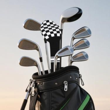 Imagem de 1 capa de malha de taco de golfe para madeira Fairway 3# 5# 7# com etiquetas numéricas giratórias para homens e mulheres (tabuleiro de xadrez preto e branco