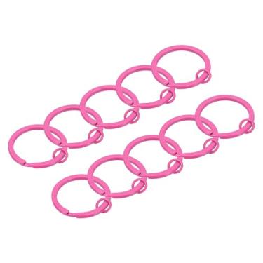 Imagem de 10 anéis de chaveiro divididos, porta-chaves redondo plano com anel aberto para decoração de organização de chaves artesanais, vermelho rosa