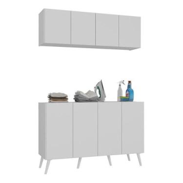 Imagem de Conjunto Lavanderia Retrô Multiuso Armário Aéreo E Balcão Mp5053 Branc