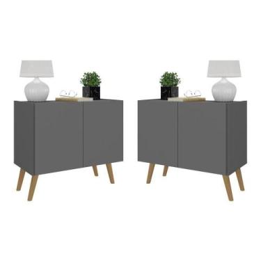 Imagem de Kit 2 Mesas De Cabeceira Retrô 2 Portas Grafite natural. - MULTIMOVEIS