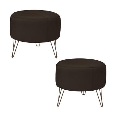 Imagem de Kit 2 Puffs Decorativos Redondo Couro Marrom