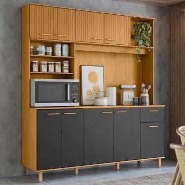 Imagem de Cozinha Compacta 180cm Martina Freijó/ripado/grafite Z44 - Mpozenato