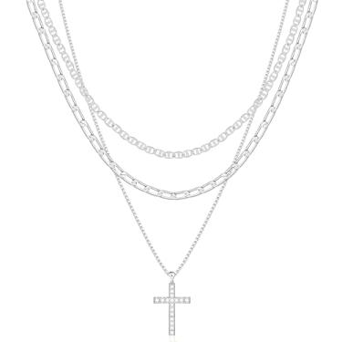 Imagem de Amicon Colar feminino com cruz de ouro delicado banhado a ouro 14 K com pingente de cruz de diamante simples, colares de cruz com pingente de fé, joias modernas, presentes, Latão, Sem Pedra Preciosa