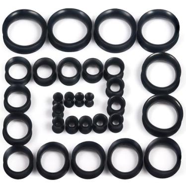 Imagem de Kridzisw Kit de alargador de orelha de silicone preto com alargador de orelha 10G, 8G, 6G, 4G, 2G, 00G, 00G, 12 mm, 14 mm, 16 mm, 18 mm, 20 mm, 22 mm, 25 mm, kit de piercing de calibração de túnel