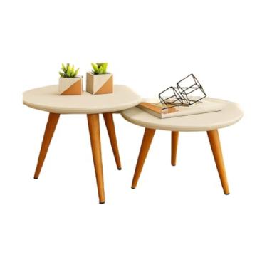 Imagem de Conjunto 2 Mesinhas De Centro Sala Madeira Redonda Pé Palito(Branco)