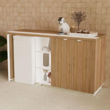 Imagem de Aparador Frigobar Embutir Esquerdo Armário 2 Portas com Pés em Metal Corporate Macadâmia / Branco