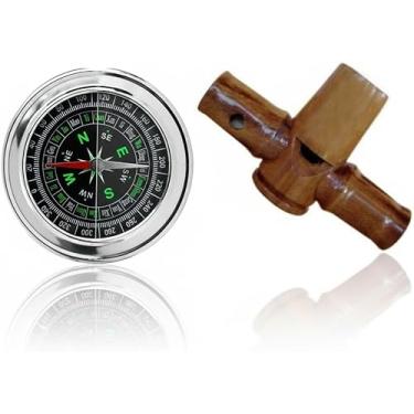 Imagem de Apito Uru Modelo 16 + Bússola Profissional 7,5 Portátil Camping Caça Trilha