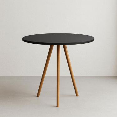 Imagem de Mesa De Jantar Redonda 80cm Tripé Bistrô Mdf Madeira Cor Preto