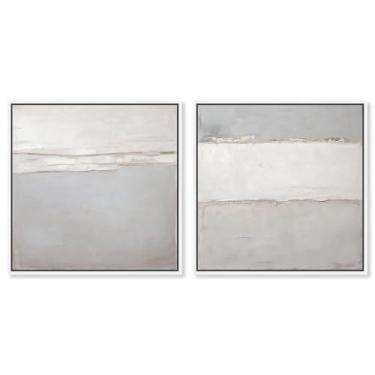Imagem de Abstratos de luxo neutro conjunto de 2 painéis impressão em tela arte de parede abstrata por Art Remedy, moldura branca, 76 x 76 cm