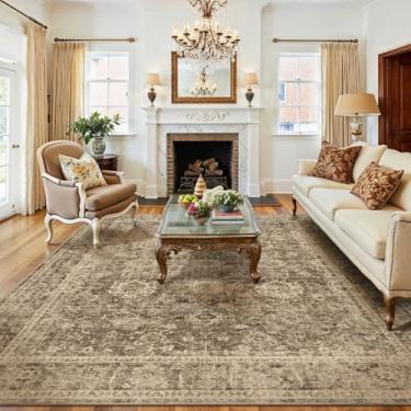 Imagem de WondRg Tapete vintage marrom 25 x 35 cm para sala de estar, quarto, grande, rústico, antiderrapante, leve, aspirável, macio, lavável, para sala de jantar interna