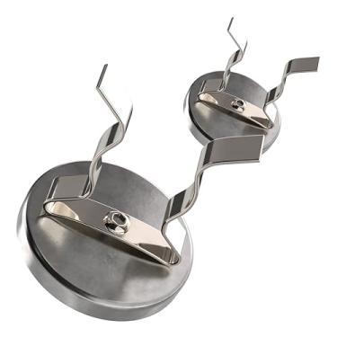 Imagem de Master Magnetics Ímã de base redonda de cerâmica com grampo de mola - 5 cm de diâmetro, 5,6 cm de altura total, banhado a níquel, pacote com 2, RB50NPCX2, prata