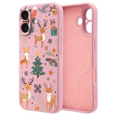 Imagem de OFQKOAKS Capa para iPhone 15 compatível com MagSafe, linda capa de telefone magnética de árvore de cervo Sika de Natal, silicone líquido rosa macio, capa protetora de ajuste fino para mulheres e