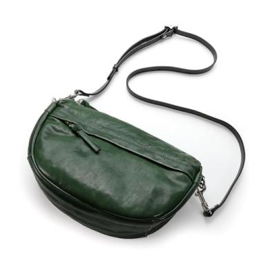 Imagem de IJUN Bolsa tiracolo pequena vintage feita à mão para mulheres - Bolsa de ombro de couro curtido com óleo vegetal vegetal tamanho P, Verde, Vintage