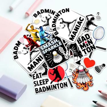 Imagem de 10 adesivos de badminton, adesivos esportivos de vinil de peteca de raqueta, citações engraçadas de badminton servem designs de esmagamento, adesivos à prova d'água para laptop, garrafa de água