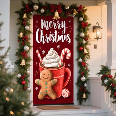 Imagem de NYZE Capa de porta de Natal, decoração de Papai Noel, decoração de Natal, pão de gengibre, faixa de Natal para férias em casa (Merry Xmas 2)