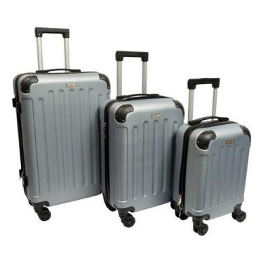 Imagem de Kit 3 Malas Viagem M, P E PP Bordo Despache Rígida Rodinhas Cinza Clav
