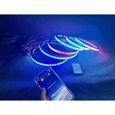 Imagem de Tzvmny 6 peças de anéis de alto-falante LED Superb Dream Color Chasing - Áudio - Camaleões visuais para carros/caminhões/brinquedos de areia - Música responsiva - Controle remoto de aplicativo de