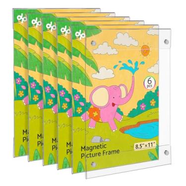 Imagem de HIIMIEI Suporte de placa de acrílico magnético 21 cm x 28 cm, suporte transparente para documentos, molduras de arte de exibição para geladeira, porta, quadros brancos (pacote com 6)