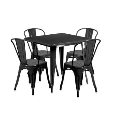 Imagem de Conjunto Mesa Tolix 80cm com 4 Cadeiras – Design Industrial Preto