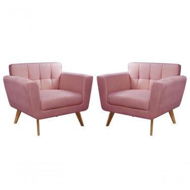 Imagem de Conjunto 2 Poltronas Bruna Confortável Decorativa Moderna - Suede Rosa 280
