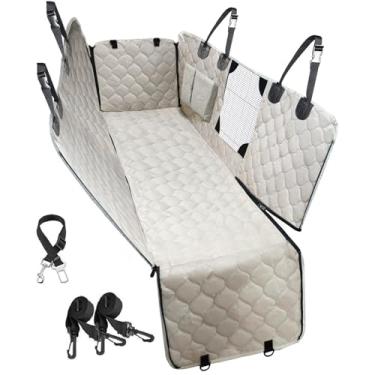 Imagem de PETICON Capa de assento de carro para cães com janela de malha, capa de assento de cachorro 100% impermeável para banco traseiro, rede de cachorro à prova de arranhões para carros, caminhões, SUVs,