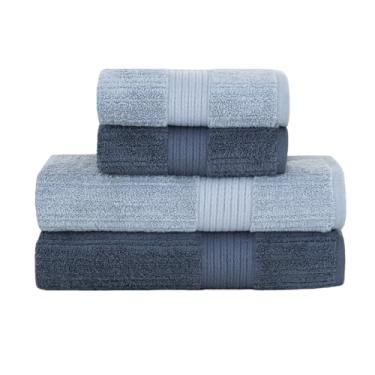 Imagem de Buddemeyer, Kit Jogo de Toalhas Buddemeyer 4 Peças Banho e Rosto Fio Penteado Canelado 100% Algodão Ultrasoft Cor:Azul 1284/1950