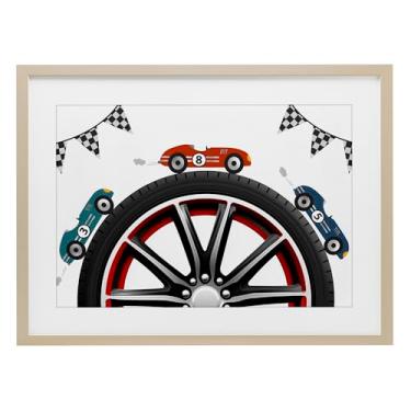 Imagem de Stupell Industries Impressão emoldurada de bétula Racing Around Wheel sob vidro, design de Christine Simpson Art, 43 x 58 cm