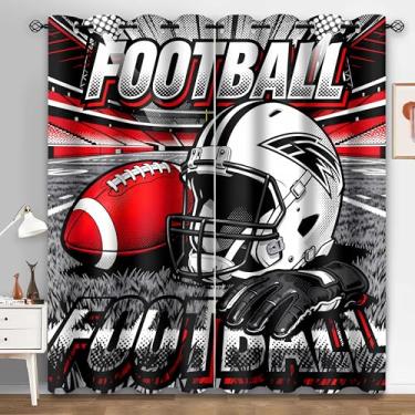 Imagem de HIYSMT Cortinas de futebol para quarto de meninos, cortina de janela com estampa de quadra vermelha preta de rúgbi, 10,883 cm, equipamento de proteção 3D futebol americano, escurecimento dos sonhos