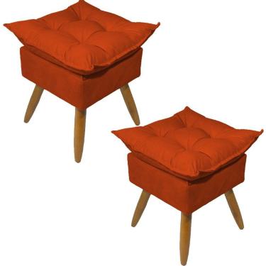 Imagem de Kit 2 Puff Decorativo Quadrado Para Sala Quarto Penteadeira Recepção Alice Pé Palito Castanho Suede