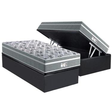 Imagem de Cama Box Baú Solteiro: Colchão Molas Bonnel Probel Ensacadas Evolution Gray + Base Crc Suede Gray (88x188)