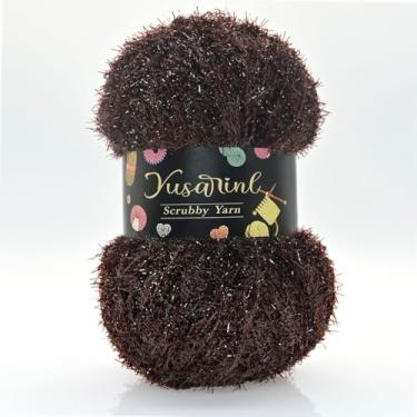 Imagem de Fio esfoliante de poliéster brilhante cordão brilhante textura arenosa 100 g, fio versátil e durável para crochê, tricô, panos de prato artesanais faça você mesmo - café