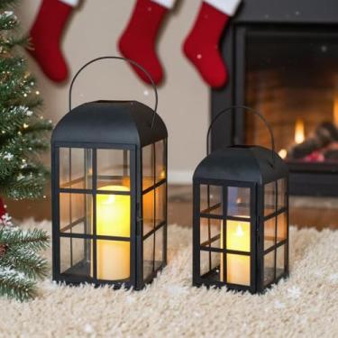 Imagem de TRIROCKS Conjunto de 2 velas decorativas lanternas de metal vintage com vidro temperado, perfeito para jardim, quintal, pátio, festas de casamento, eventos internos e externos