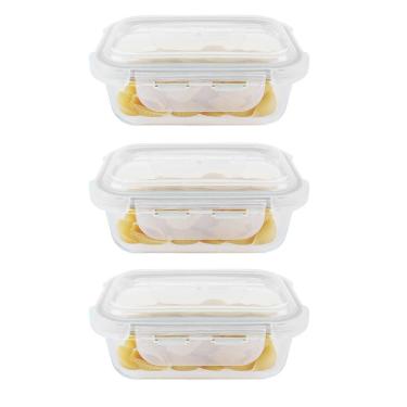 Imagem de Kit 3 potes hermético vidro marmita micro-ondas 1040ml