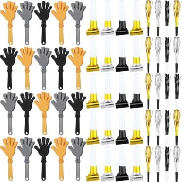 Imagem de 60 Pcs New Years Eve Party Noisemakers Supplies New Year Party Kit Includes 20 Hand Clappers 20 Plastic Blowers 20 Metallic Fringed Party Blowers 2026 New Years Party Supplies (Gold, Silver, Black)