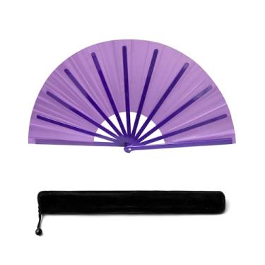 Imagem de Ventilador de mão grande roxo de 33 cm para dança de linha, botas de seda premium no chão, leque chinês de rave para mulheres, dançarina, drag queen, qualquer pessoa no mês do orgulho festa na praia