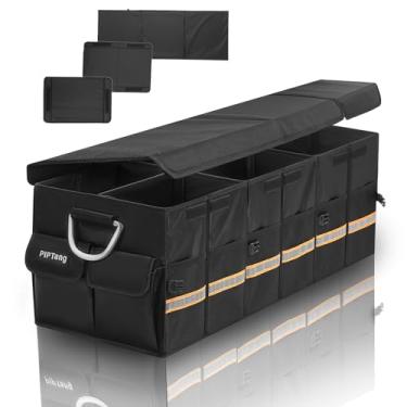 Imagem de PIPTang Organizador de porta-malas com tampa, organizador dobrável de porta-malas de carro de 90 cm GG 100L, alça de alumínio, acessórios de carro para Sedan Auto SUV, caminhão, minivan, estrada,