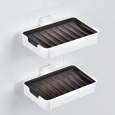 Imagem de YOHOM Suporte de sabonete adesivo para pendurar na parede do chuveiro, saboneteira com bandeja de drenagem, bastão de plástico na pia do banheiro, suporte de sabonete, 2 peças