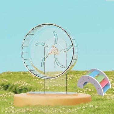 Imagem de Roda de hamster, roda silenciosa para exercícios de corrida com suporte ajustável para hamster, porquinho-da-índia, gerbil e ouriço, acessórios de gaiola de animais pequenos (transparente, 18 cm)