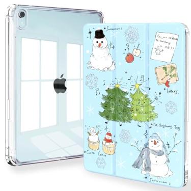 Imagem de Feams Capa de Natal para iPad mini 7 A17 Pro 2024/iPad Mini 6 2021, capa fina e leve com três dobras para iPad mini 7 A17 Pro 2024 de 8,3 polegadas, capa traseira transparente com suporte para lápis e