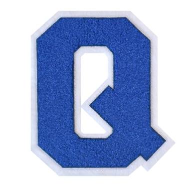 Imagem de 1 PÇ Patch de letra de chenille de ferro azul de 15 cm com borda branca – Remendos do alfabeto para roupas, jaquetas, mochilas, chapéus para decoração personalizada, nome personalizado e artesanato