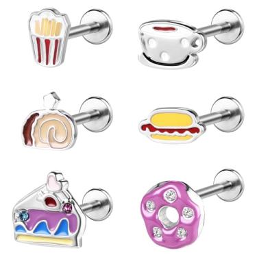 Imagem de BodyAce Piercings de 16G/18G, joias, alimentos, frutas, lábios, labret, aço cirúrgico, costas planas, brincos para nariz, concha, lábio, medusa, tragus, piercing interno, 1.2mm=16G;Bar Length:6mm, Aço