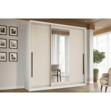Imagem de Guarda Roupa Casal 3 Portas De Correr (1 C/ Espelho) E 4 Gavetas Valência Branco/creme - Politorno