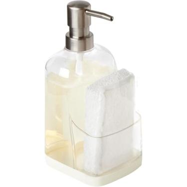 Imagem de Spectrum Cora Dispensador de sabão de cozinha com suporte de esponja para organização de pia de cozinha, fácil de limpar, suporte de esponja de armazenamento de plástico para pia com base de borracha