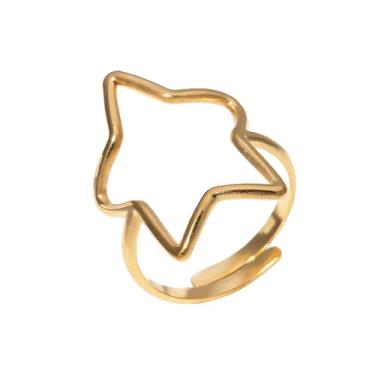 Imagem de OIDIMS Aliança de casamento vazada com estrelas da sorte, para mulheres, ajustável, empilhável, anel de dedo articulado, aço inoxidável, minimalista, ajuste confortável, boa sorte, amizade, joia de