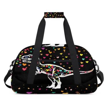 Imagem de Bolsa esportiva com coração de dinossauro, tamanho grande, impermeável, durável, dobrável, bolsa de festa do pijama, bolsa de treino para dança, balé, academia, ginástica, bolsa de viagem, presente
