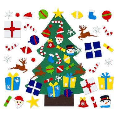 Imagem de Árvore de Natal de feltro de 9 metros com 30 ornamentos, conjunto de árvore de Natal de feltro DIY para crianças pequenas Montessori, enfeites para pendurar, conjunto de árvore faça você mesmo