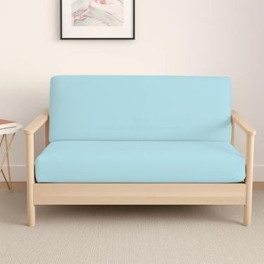 Imagem de Capas de futon dobráveis tamanho solteiro – Capas de microfibra para futon sem braços – Capa protetora de sofá com zíper, capa de sofá-cama, lavável na máquina, azul claro