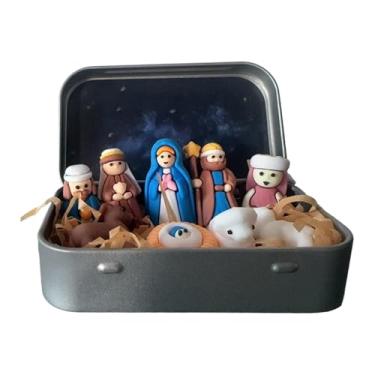 Imagem de Wswqop Mini Presépio de Natal em Caixa de Lata - Presente Religioso - Decoração para Casa - Ideal para Festas e Viagens - Presépio Compacto para Feriados