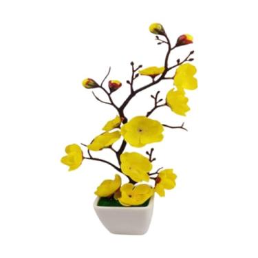 Imagem de BLWOTMOR Arranjo Artificial de Flores em Vaso, Planta Falsa, Flor de Ameixa Artificial, Bonsai, para Mesa, Escritório, Estante Ou Casa, Amarelo, Tamanho real
