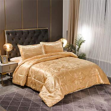 Imagem de Raytrue-X Conjunto de edredom luxuoso de seda para cama, colcha de edredom leve de jacquard dourado, conjunto de edredom duplo de microfibra ultramacio para todas as estações combinando 2 fronhas (Twin/Twin XL, 3 peças)